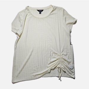 Simply Vera Vera Wang Shirt Womens PXL Ivory Ruched Textured Short Sleeve Top